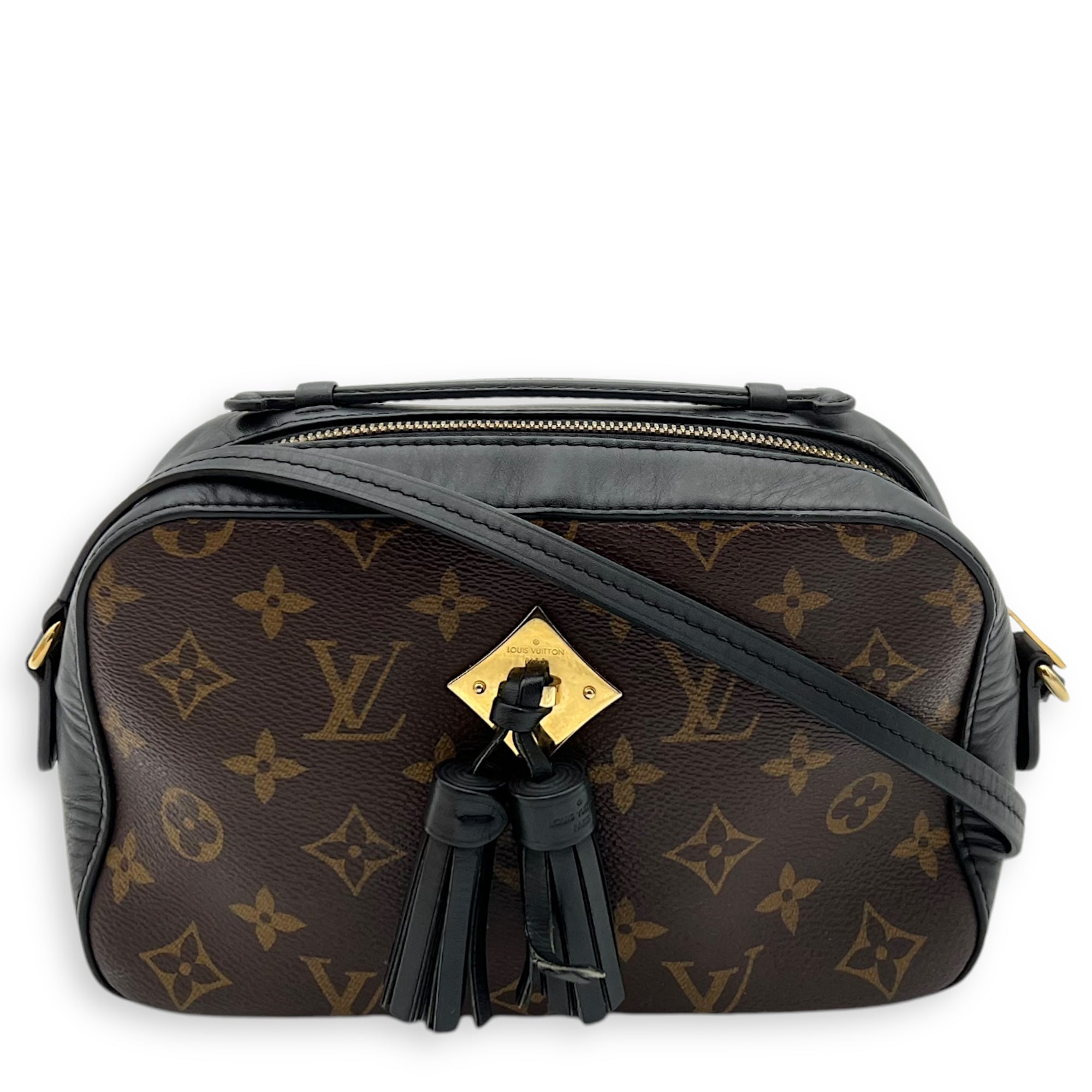 Saintonge Crossbody Bag Small Black in Monogram Coated Canvas, Gold hardware
