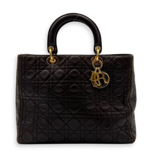 Lady Dior Large Brown Top Handle Bag in Lambskin, Gold hardware