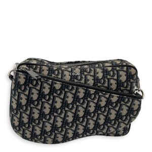 Triple Pouch Shoulder Bag Blue in Jacquard, Silver hardware