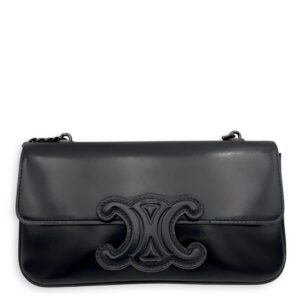 Triomphe Shoulder Bag Black in Calfskin, Lacquered Metal hardware