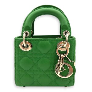 Lady Dior Top Handle Bag Micro Green in Lambskin, Gold hardware