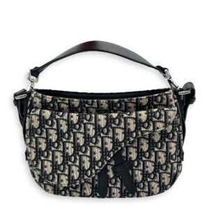 Saddle Oblique Blue Crossbody Bag in Jacquard, Silver hardware