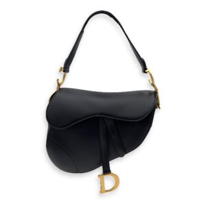 Saddle Shoulder Bag Black in Calfskin, Gold hardware