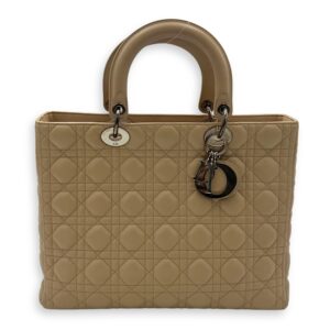 Lady Dior Large Beige Top Handle Bag in Lambskin, Silver hardware
