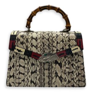 Lilith Top Handle Bag White in Python Leather, Silver hardware