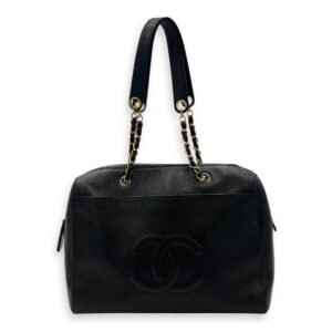 Vintage Shoulder Bag Black in Caviar Leather, Gold hardware