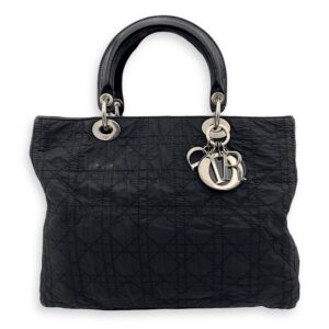 Lady Dior Black Top Handle Bag in Nylon, Silver hardware