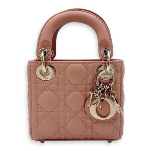 Lady Dior Micro Beige Top Handle Bag in Lambskin, Light Gold hardware