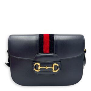 Horsebit 1955 Shoulder Bag Blue in Calfskin, Gold hardware