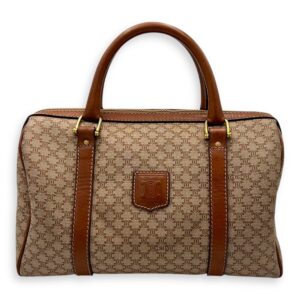 Macadam Boston Brown Top Handle Bag in Coated Canvas, Gold hardware