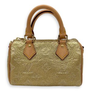 Speedy Nano Gold Top Handle Bag in Coated Canvas, Gold hardware