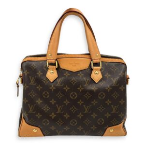 Retiro PM Brown Top Handle Bag in Monogram Coated Canvas, Gold hardware