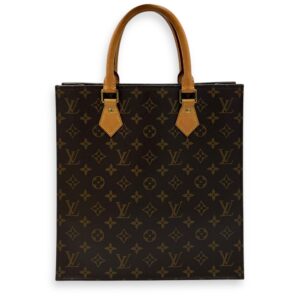 Sac Plat PM Brown Top Handle Bag in Monogram Coated Canvas, Gold hardware