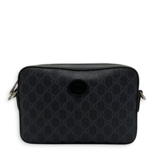 GG Supreme Black Crossbody Bag in Coated Canvas, Silver hardware