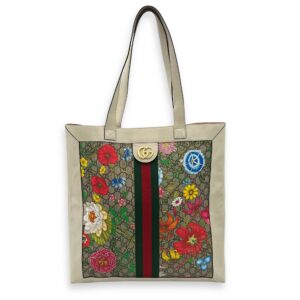 Ophidia Tote Bag White in Coated Canvas, Gold hardware