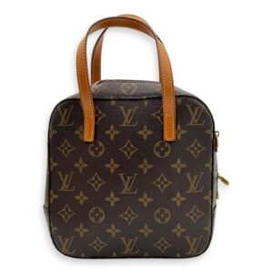 Spontini Brown Top Handle Bag in Monogram Coated Canvas, Gold hardware