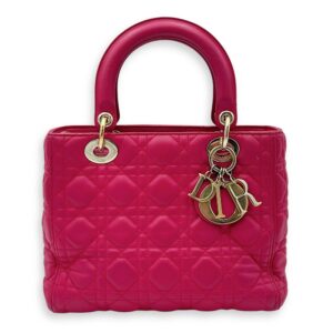 Lady Dior Medium Pink Top Handle Bag in Lambskin, Gold hardware