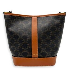 Triomphe Bucket Bag Black in Coated Canvas, Gold hardware