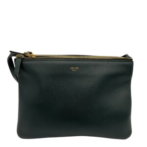Trio Crossbody Bag Green in Calfskin, Silver hardware