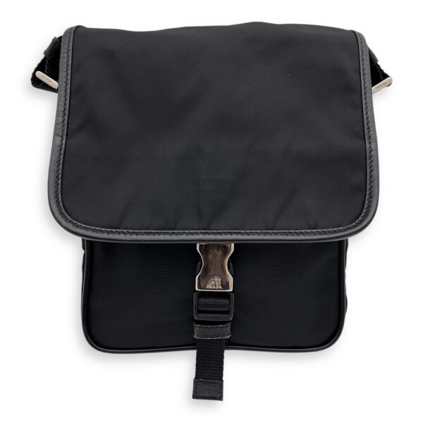 Logo Black Crossbody Bag in Nylon, Silver hardware