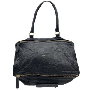Pandora Shoulder Bag Large Black in Distressed Leather, Gold hardware