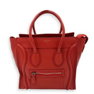 Luggage Top Handle Bag Micro Red in Calfskin, Gold hardware