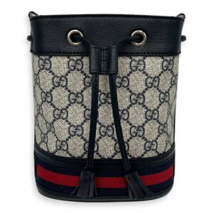 Ophidia Blue Bucket Bag in Monogram Coated Canvas, Silver hardware