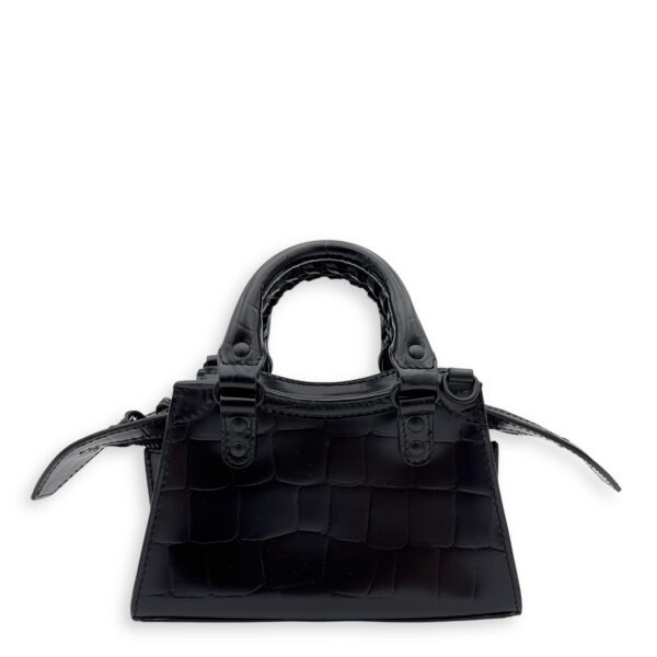 Neo Classic Top Handle Bag Mini Black in Crocodile Embossed Calfskin , Lacquered Metal Hardware