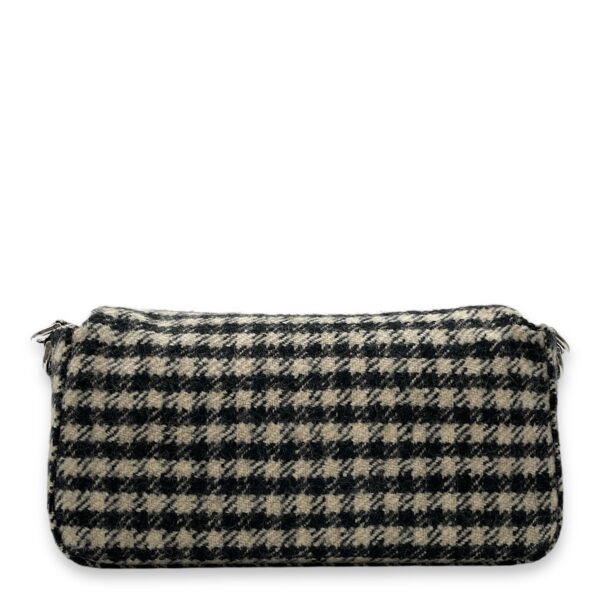 Houndstooth Baguette Black/White Shoulder Bag in Wool, Silver hardware - Image 2