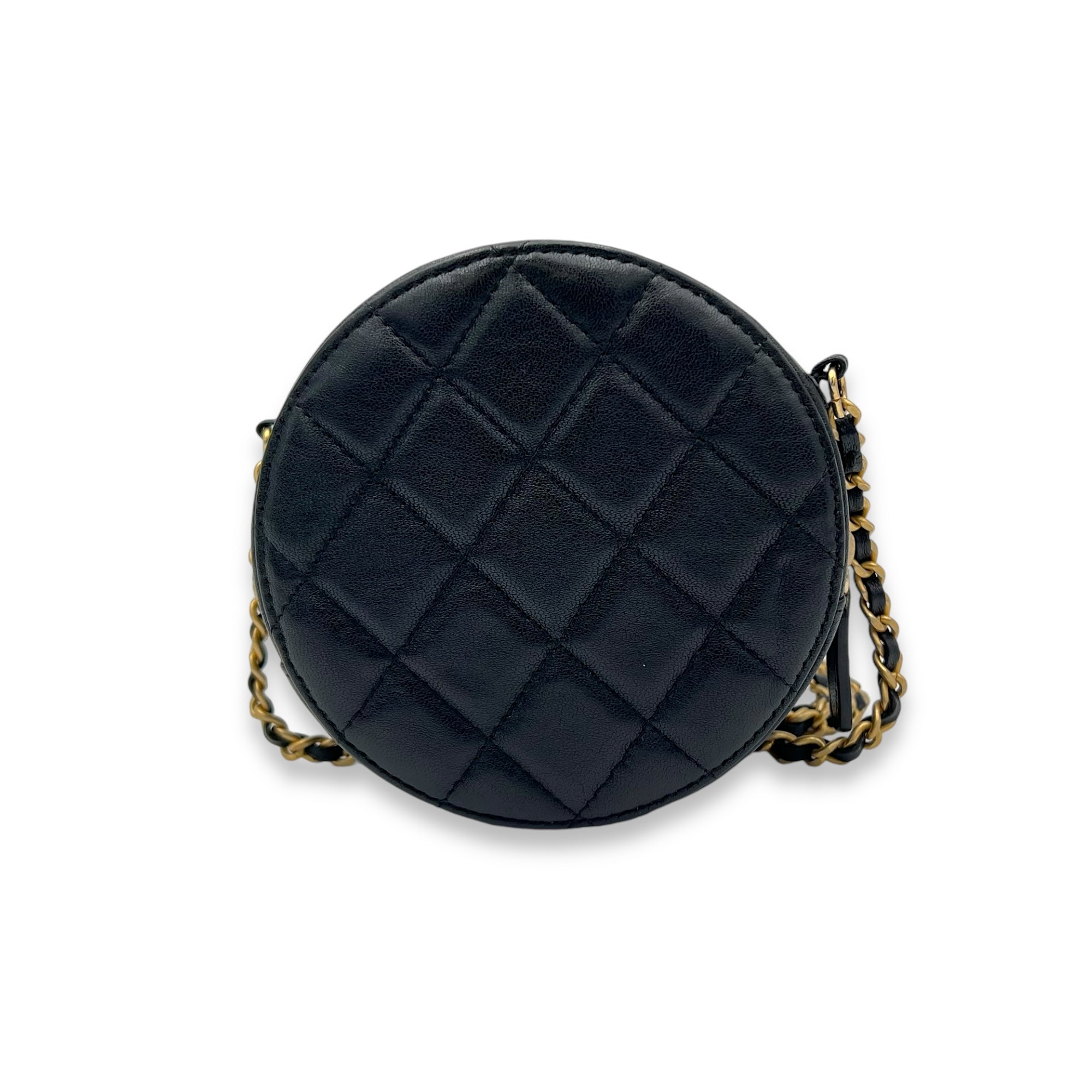 Round CC Crossbody Bag Black in Lambskin, Gold hardware - Image 2