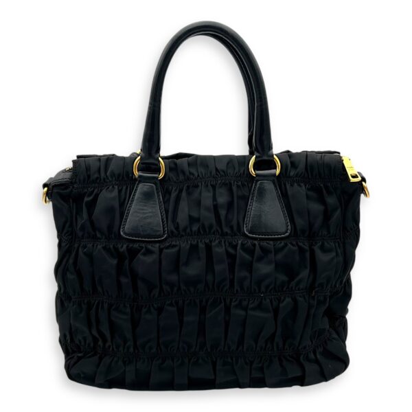 Gaufre Top Handle Bag Black in Nylon, Gold hardware - Image 2