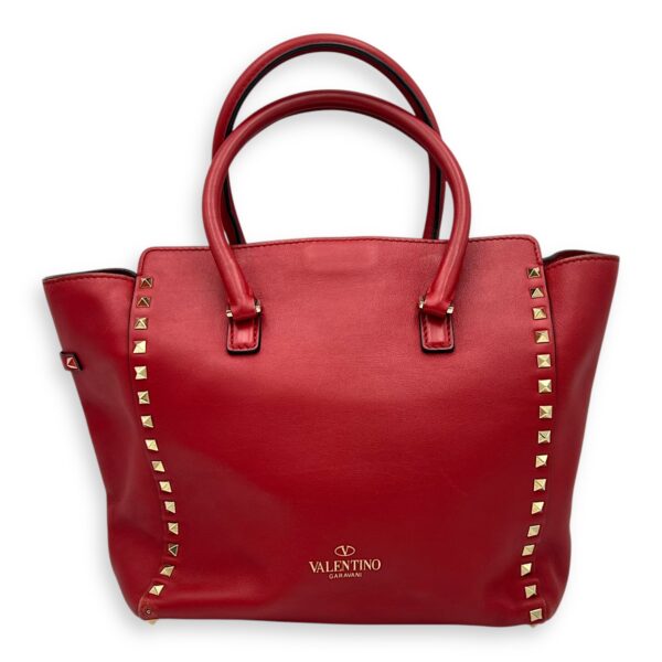 Rockstud Top Handle Bag Red in Calfskin, Gold hardware - Image 2