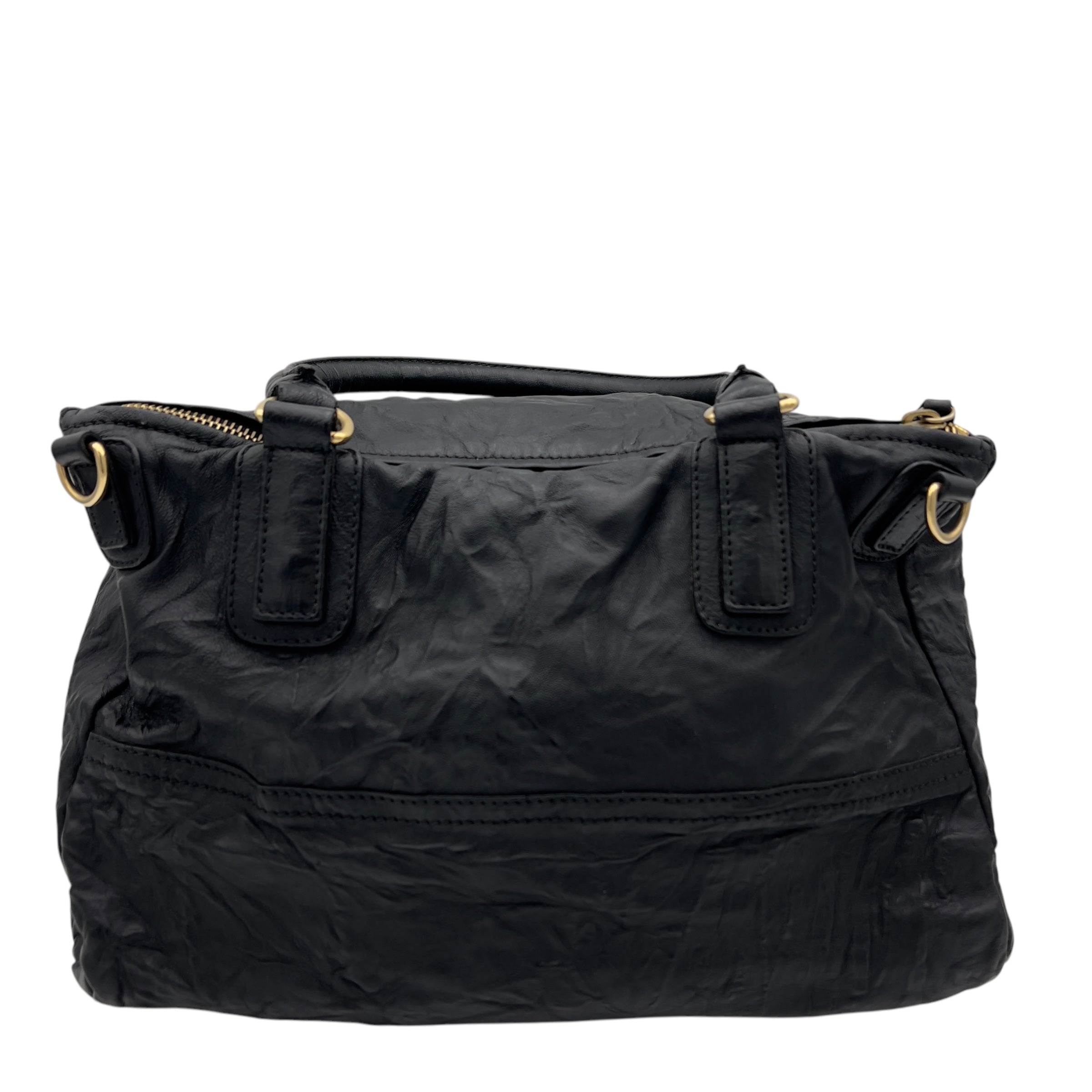 Pandora Shoulder Bag Large Black in Distressed Leather, Gold hardware - Image 2