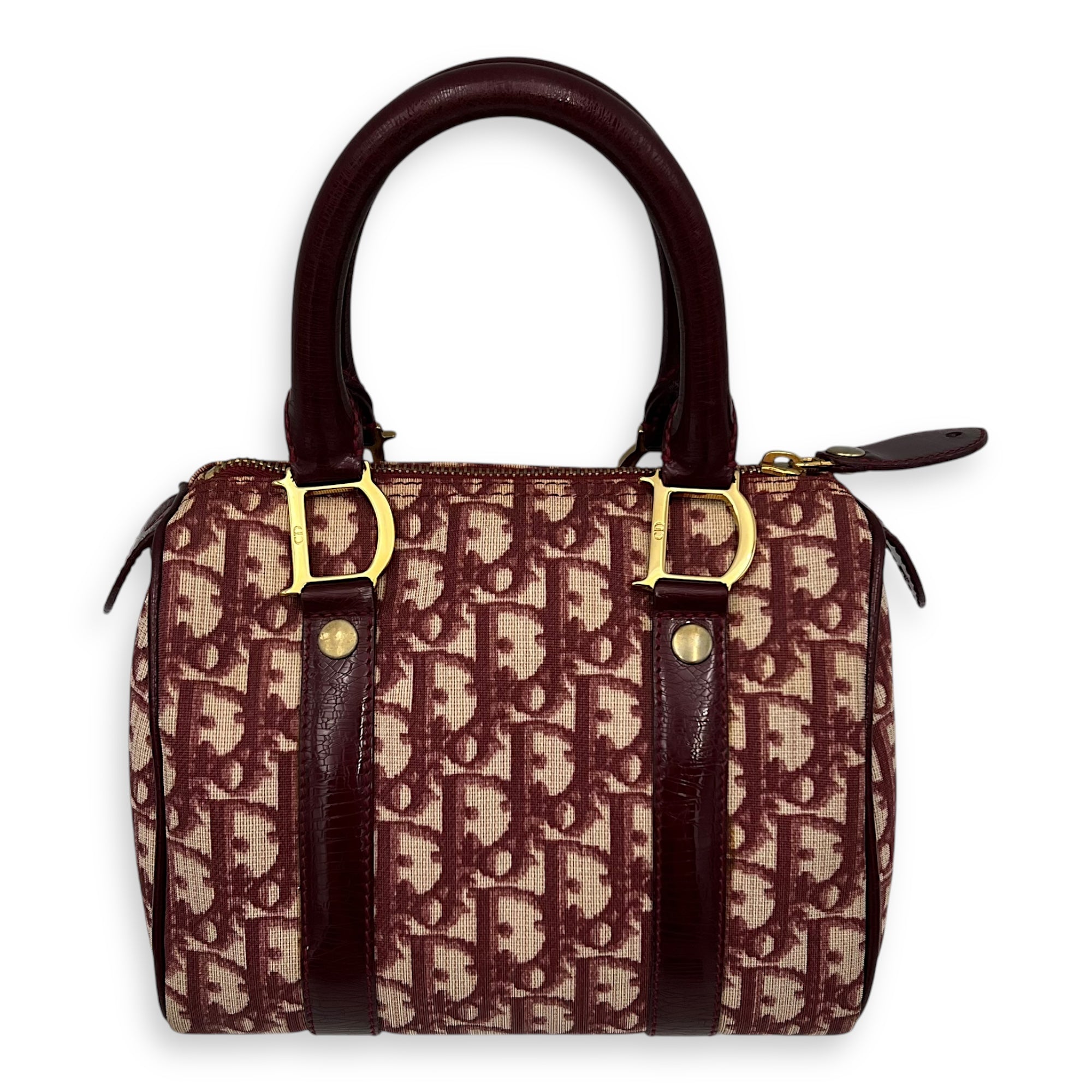 Vintage Trotter Boston Mini Red Top Handle Bag in Coated Canvas, Gold hardware - Image 2