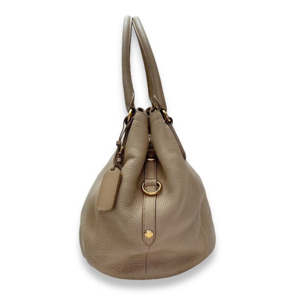 Logo Beige Top Handle Bag in Calfskin, Gold hardware - Image 3