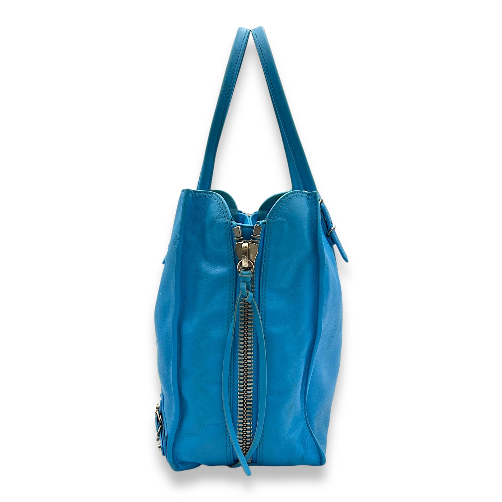 Papier Tote Bag Blue in Calfskin, Silver hardware - Image 3