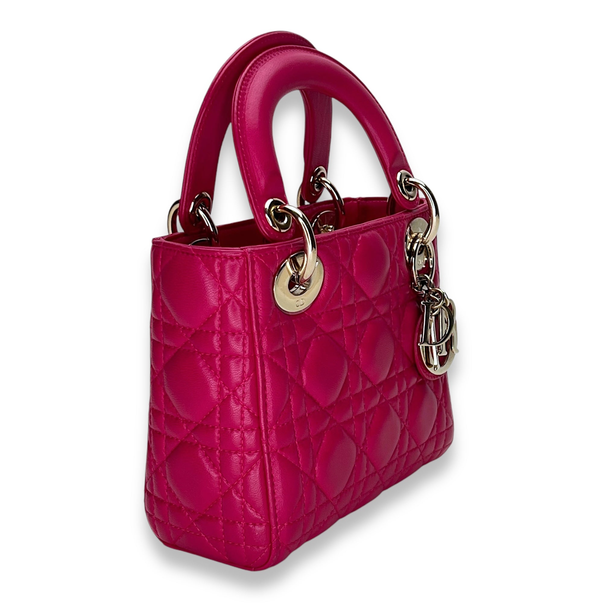 Lady Dior Mini Top handle bag in Lambskin, Light Gold Hardware - Image 3