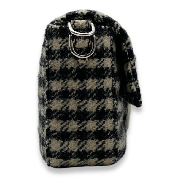 Houndstooth Baguette Black/White Shoulder Bag in Wool, Silver hardware - Image 3