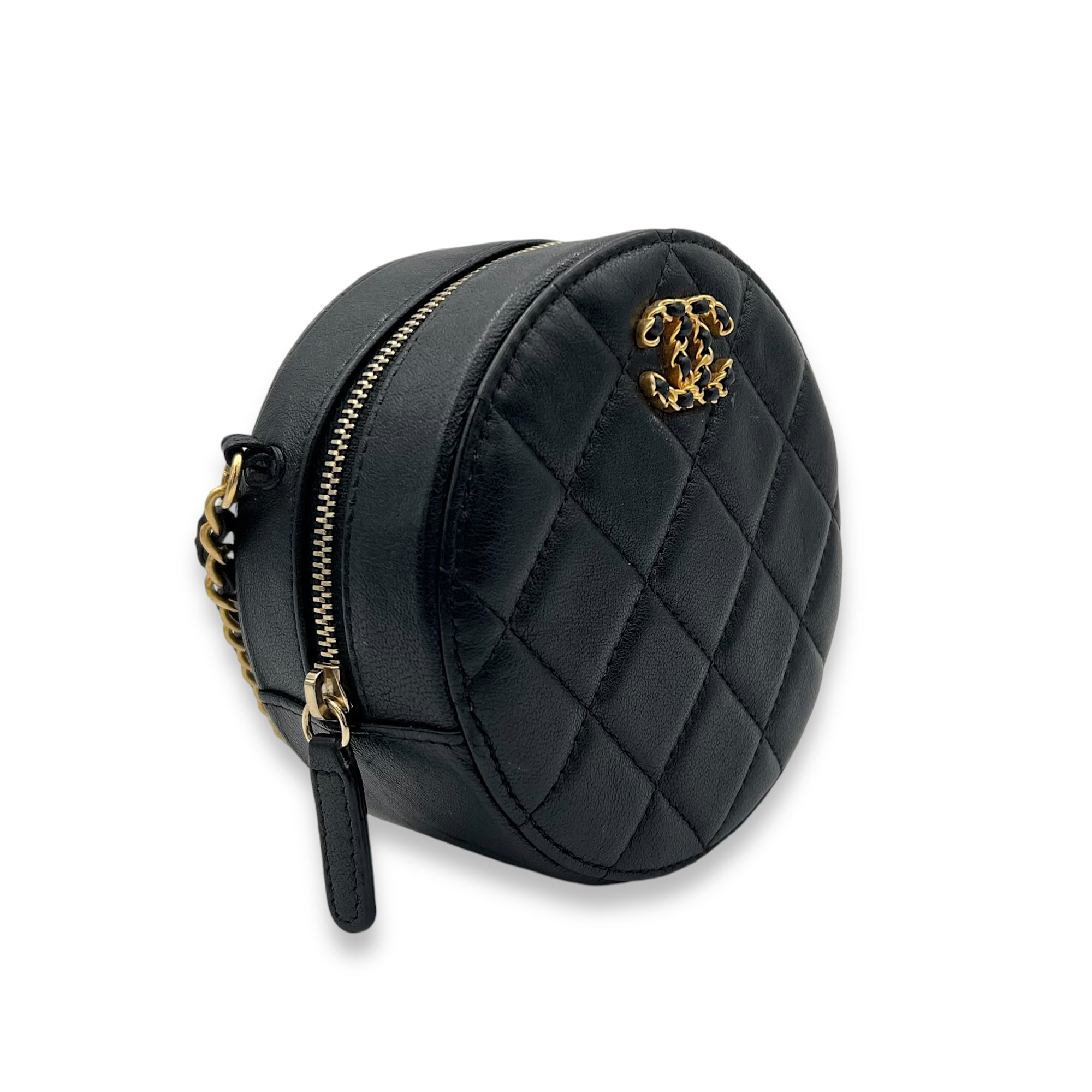 Round CC Crossbody Bag Black in Lambskin, Gold hardware - Image 3