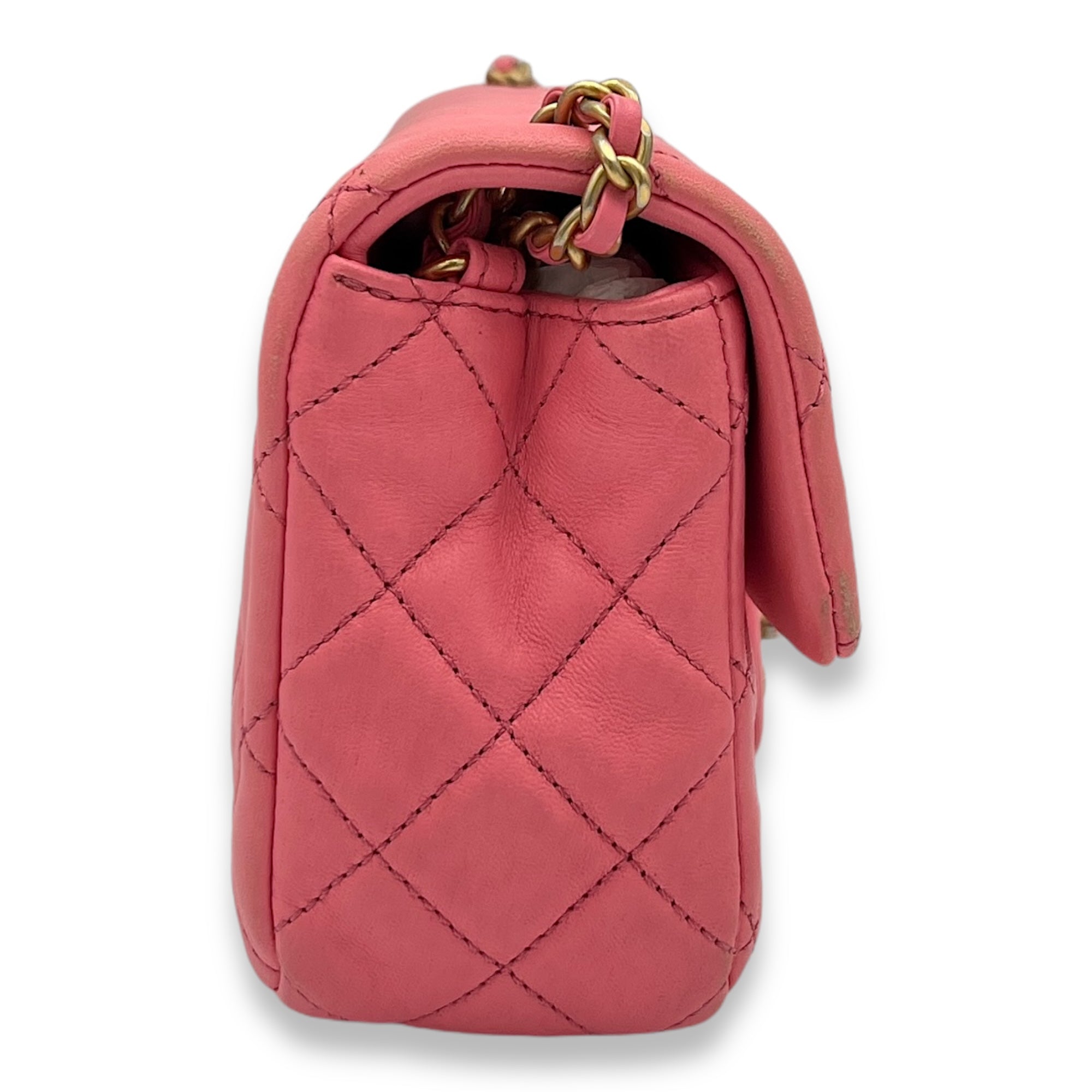 Quilted Pearl Crush Shoulder Bag Pink in Calfskin, Gold hardware - Image 3