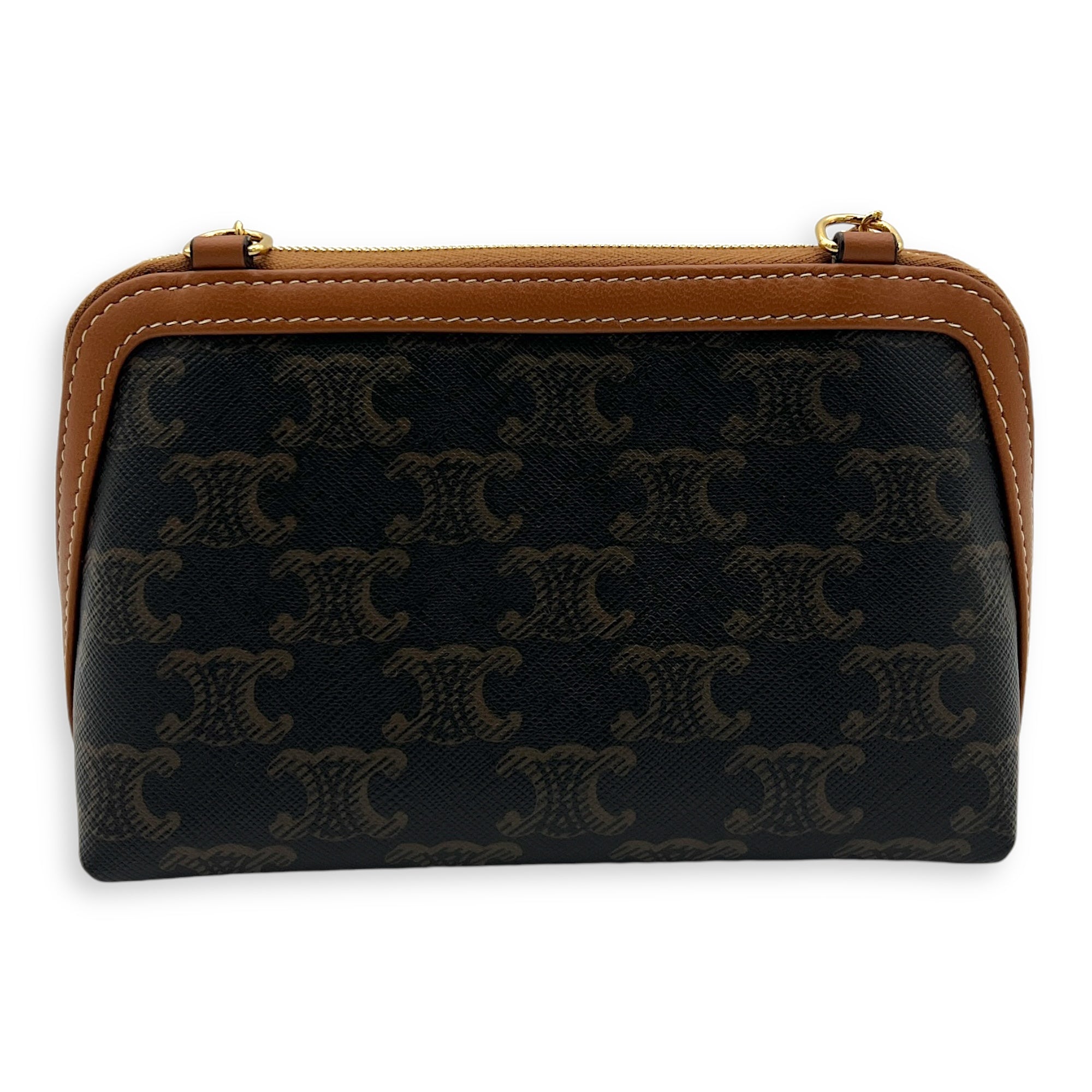 Triomphe Clutch On Chain Shoulder Bag Brown in Coated Canvas, Gold hardware - Image 2
