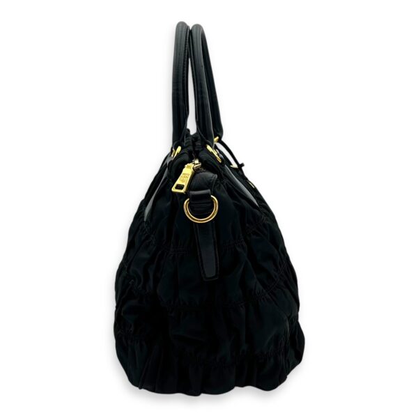 Gaufre Top Handle Bag Black in Nylon, Gold hardware - Image 3