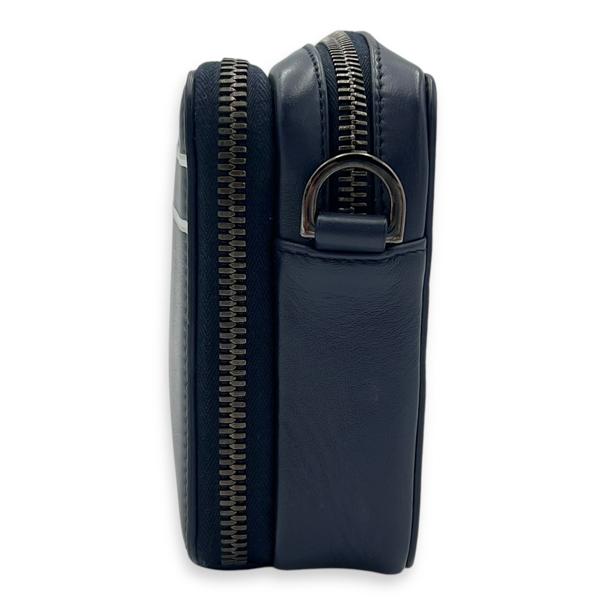 x Descente Double Zip Blue Crossbody Bag in Calfskin, Silver hardware - Image 3