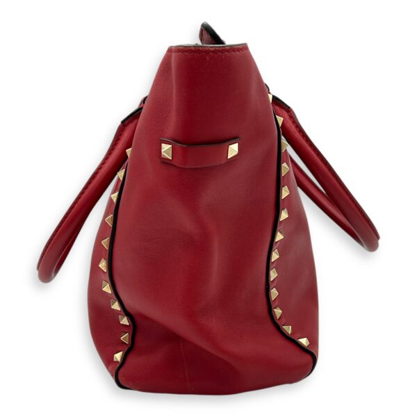 Rockstud Top Handle Bag Red in Calfskin, Gold hardware - Image 3