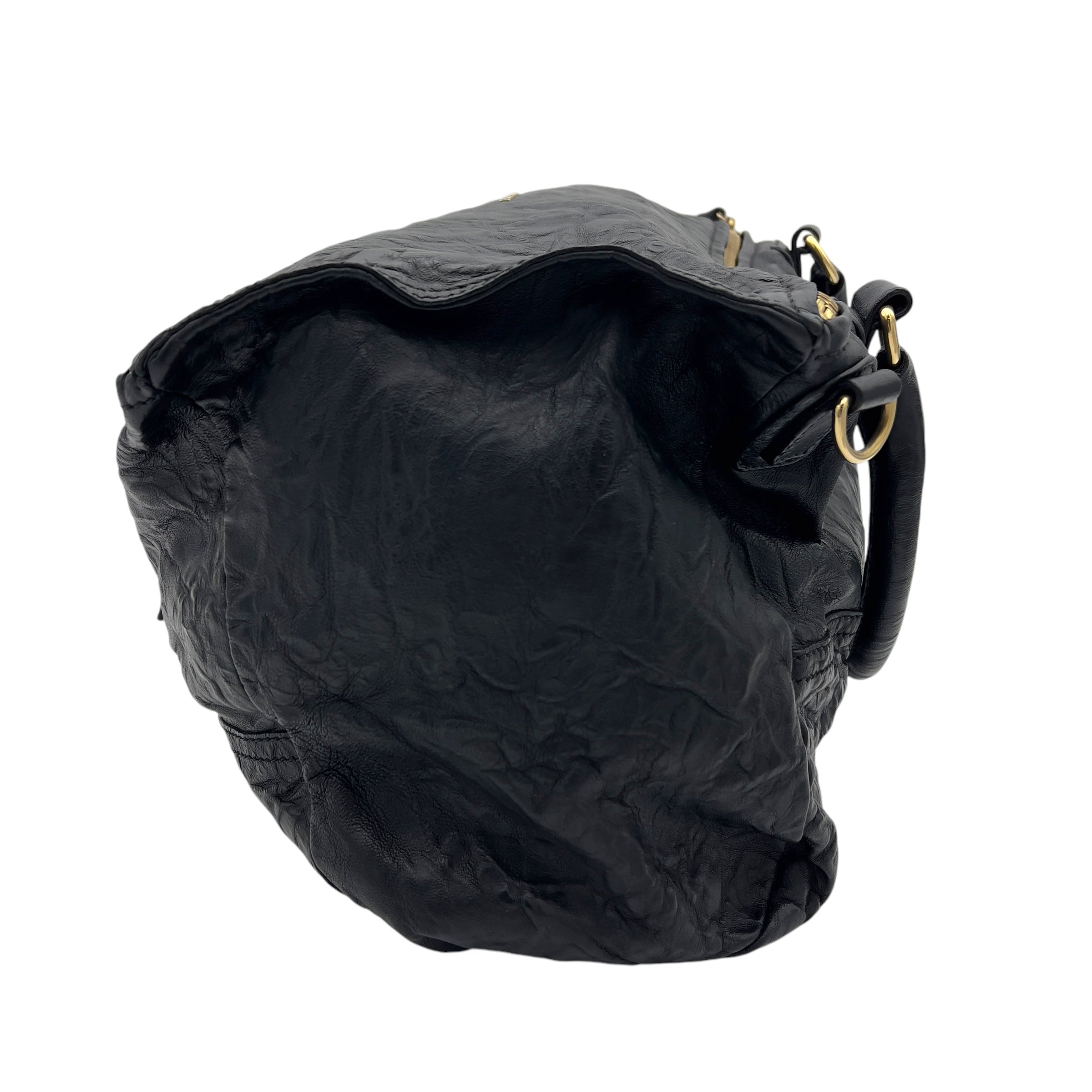 Pandora Shoulder Bag Large Black in Distressed Leather, Gold hardware - Image 7