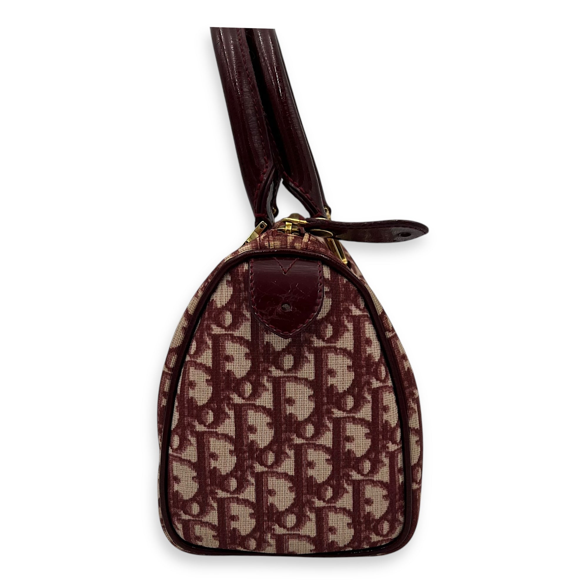 Vintage Trotter Boston Mini Red Top Handle Bag in Coated Canvas, Gold hardware - Image 3