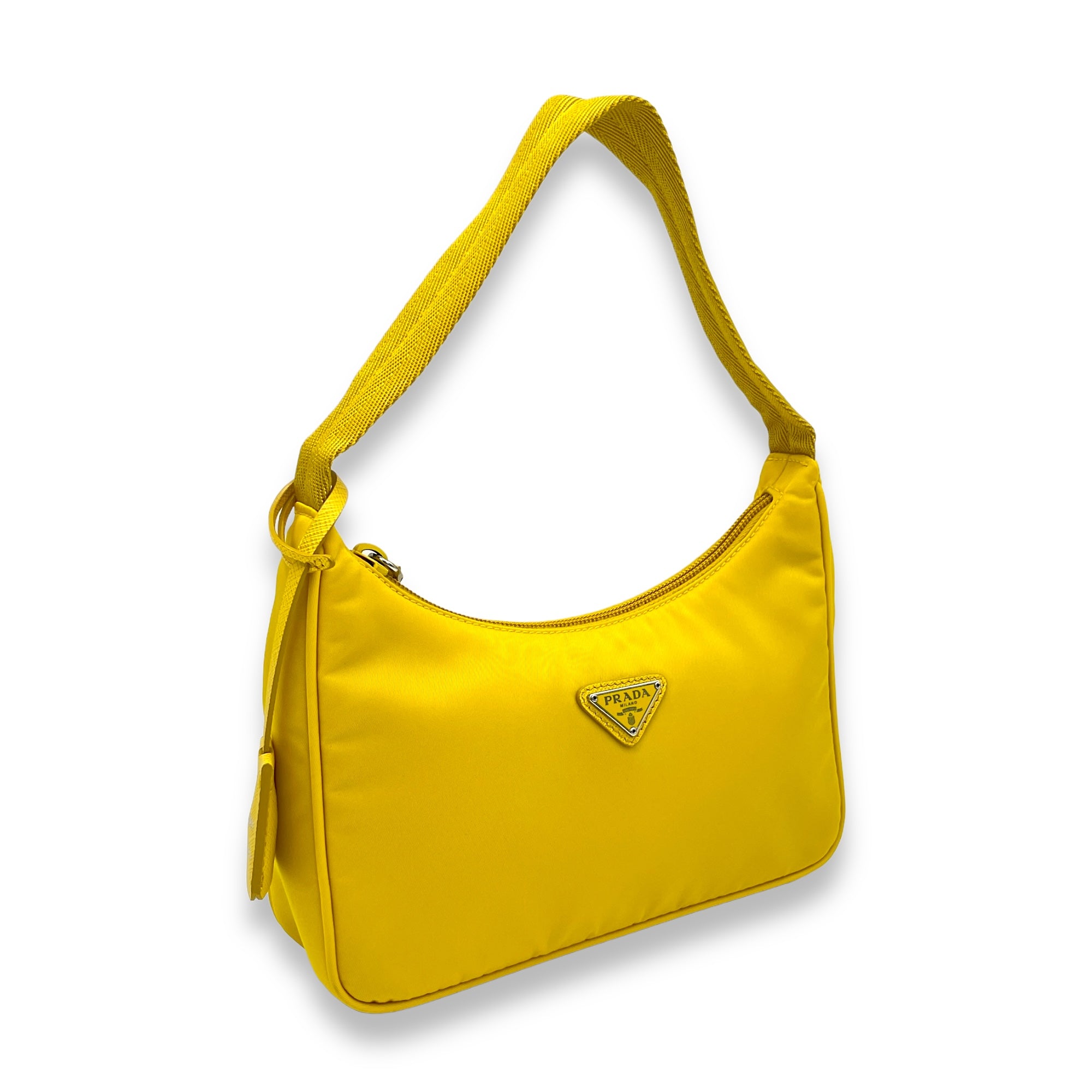 Re-Edition 2000 Yellow Shoulder Bag in Re-Nylon, Silver hardware - Image 4