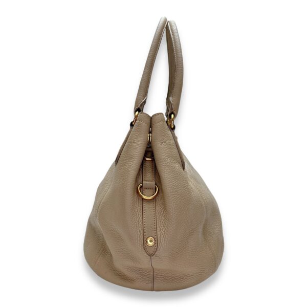 Logo Beige Top Handle Bag in Calfskin, Gold hardware - Image 4