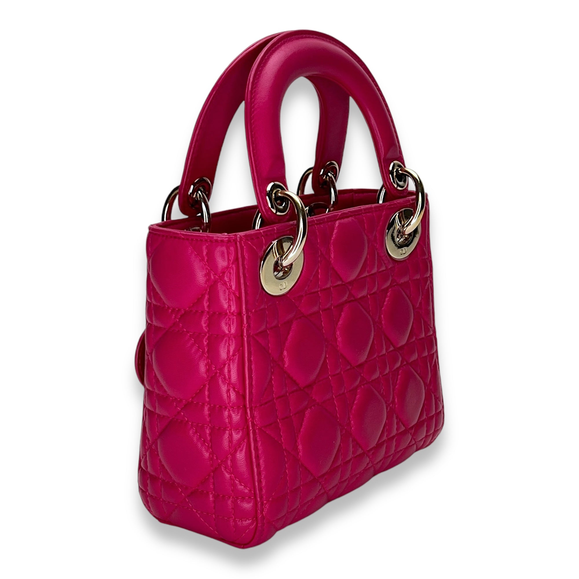 Lady Dior Mini Top handle bag in Lambskin, Light Gold Hardware - Image 4