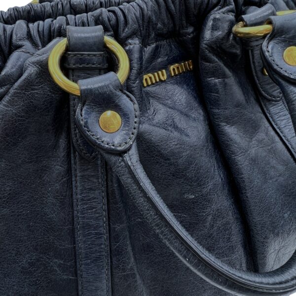 Vitello Lux Blue Top Handle Bag in Distressed Leather, Gold hardware - Image 10